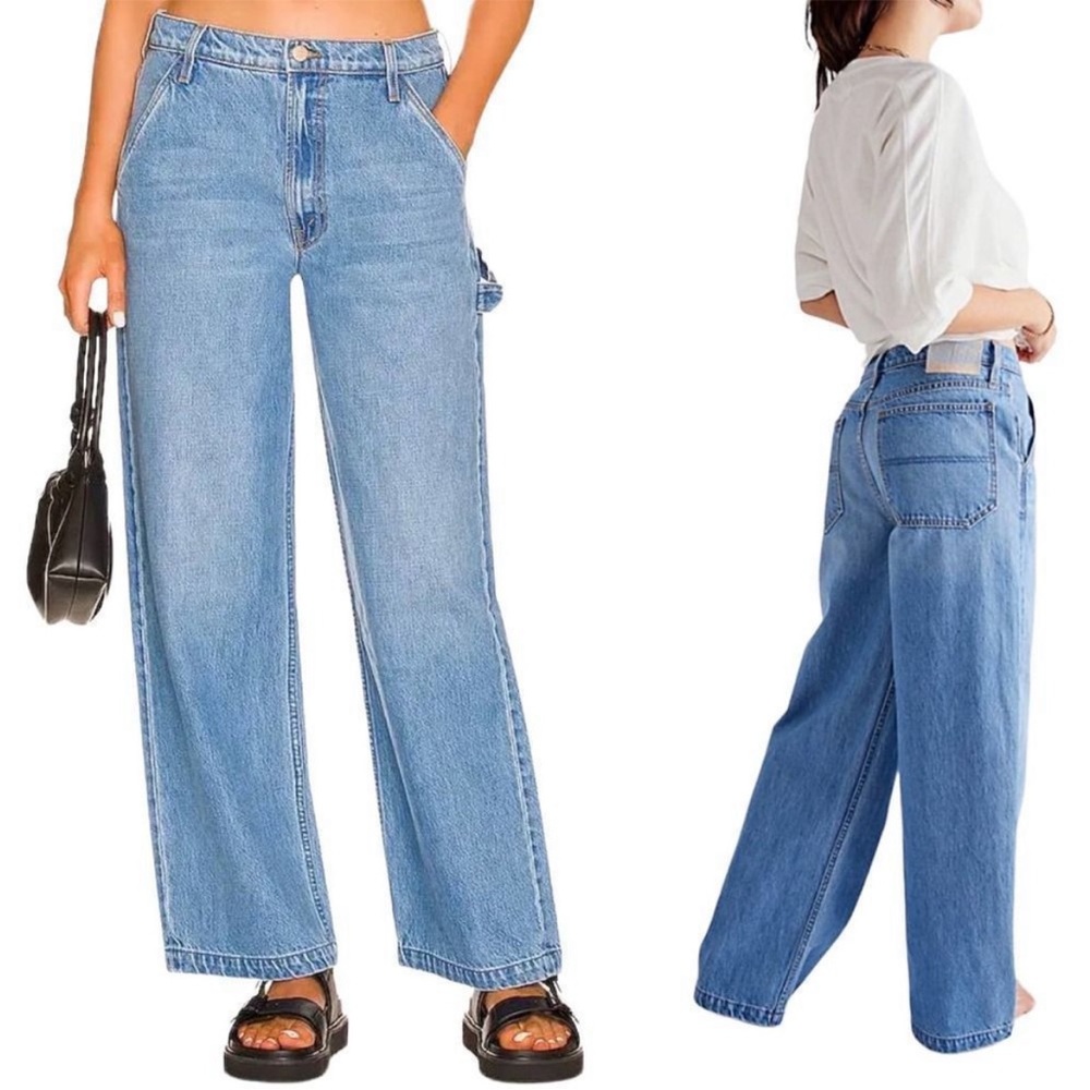 Mother Snacks The Fun Dip Utility Puddle Womens Size 29 Blue Denim Jean NEW